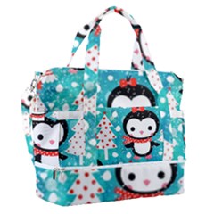 Blue Penguin Pattern, Adoxali, Christmas, Cute Sports Shoulder Bag With Shoes Compartment