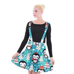 Blue Penguin Pattern, Adoxali, Christmas, Cute Suspender Skater Skirt by kyorashop23