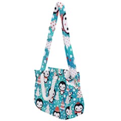 Blue Penguin Pattern, Adoxali, Christmas, Cute Rope Handles Shoulder Strap Bag by kyorashop23