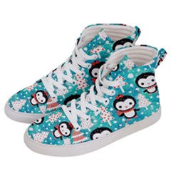 Blue Penguin Pattern, Adoxali, Christmas, Cute Men s Hi-top Skate Sneakers by kyorashop23