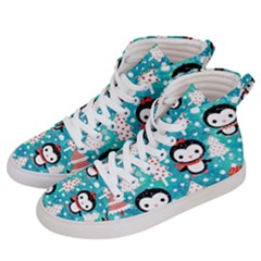 Blue Penguin Pattern, Adoxali, Christmas, Cute Women s Hi-top Skate Sneakers by kyorashop23