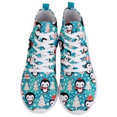 Blue Penguin Pattern, Adoxali, Christmas, Cute Men s Lightweight High Top Sneakers by kyorashop23