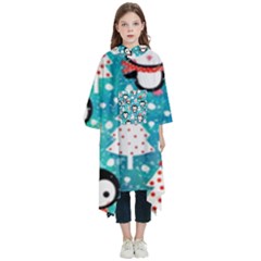 Blue Penguin Pattern, Adoxali, Christmas, Cute Kids  Hooded Rain Ponchos