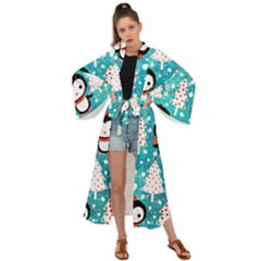 Blue Penguin Pattern, Adoxali, Christmas, Cute Maxi Kimono by kyorashop23