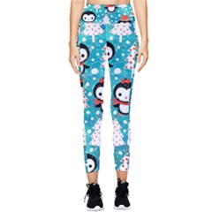 Blue Penguin Pattern, Adoxali, Christmas, Cute Pocket Leggings 