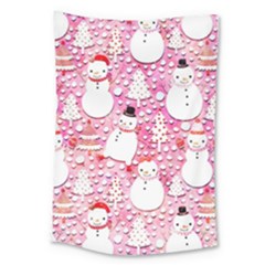 Cute Snowmen With Hats, Adoxali, Christmas Large Tapestry