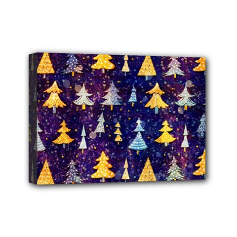 Gold And Blue Trees, Adoxali, Christmas Mini Canvas 7  X 5  (stretched) by kyorashop23