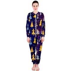 Gold And Blue Trees, Adoxali, Christmas Onepiece Jumpsuit (ladies)