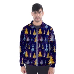 Gold And Blue Trees, Adoxali, Christmas Men s Windbreaker