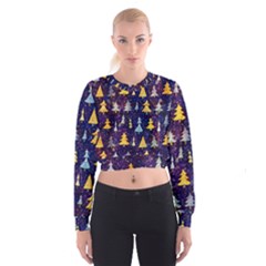 Gold And Blue Trees, Adoxali, Christmas Cropped Sweatshirt