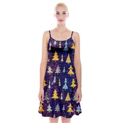 Gold And Blue Trees, Adoxali, Christmas Spaghetti Strap Velvet Dress