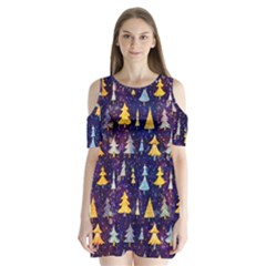 Gold And Blue Trees, Adoxali, Christmas Shoulder Cutout Velvet One Piece