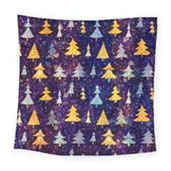 Gold And Blue Trees, Adoxali, Christmas Square Tapestry (large)