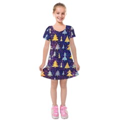 Gold And Blue Trees, Adoxali, Christmas Kids  Short Sleeve Velvet Dress