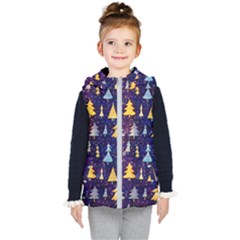 Gold And Blue Trees, Adoxali, Christmas Kids  Hooded Puffer Vest