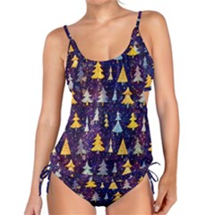 Gold And Blue Trees, Adoxali, Christmas Tankini Set by kyorashop23