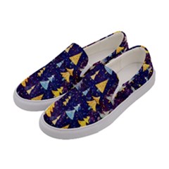 Gold And Blue Trees, Adoxali, Christmas Women s Canvas Slip Ons