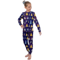 Gold And Blue Trees, Adoxali, Christmas Kids  Long Sleeve Set 