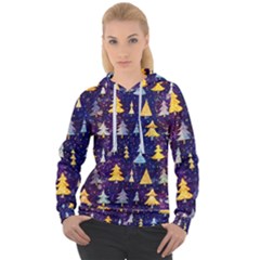 Gold And Blue Trees, Adoxali, Christmas Women s Overhead Hoodie