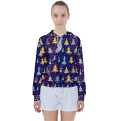 Gold And Blue Trees, Adoxali, Christmas Women s Tie Up Sweat