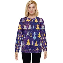 Gold And Blue Trees, Adoxali, Christmas Hidden Pocket Sweatshirt