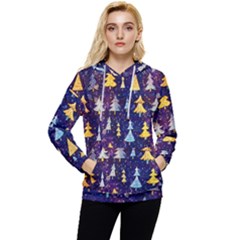 Gold And Blue Trees, Adoxali, Christmas Women s Lightweight Drawstring Hoodie