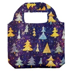 Gold And Blue Trees, Adoxali, Christmas Premium Foldable Grocery Recycle Bag