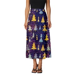 Gold And Blue Trees, Adoxali, Christmas Classic Midi Chiffon Skirt