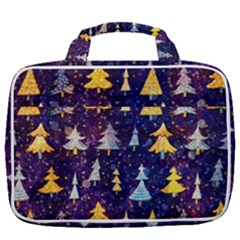 Gold And Blue Trees, Adoxali, Christmas Travel Toiletry Bag With Hanging Hook