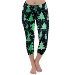 Green Christmas Trees, Adoxali, Scandinavian Capri Winter Leggings 