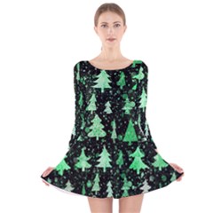 Green Christmas Trees, Adoxali, Scandinavian Long Sleeve Velvet Skater Dress