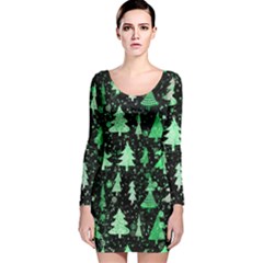 Green Christmas Trees, Adoxali, Scandinavian Long Sleeve Velvet Bodycon Dress