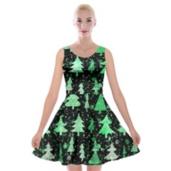 Green Christmas Trees, Adoxali, Scandinavian Velvet Skater Dress by kyorashop23