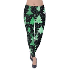 Green Christmas Trees, Adoxali, Scandinavian Velvet Leggings