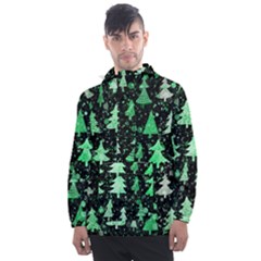 Green Christmas Trees, Adoxali, Scandinavian Men s Front Pocket Pullover Windbreaker by kyorashop23