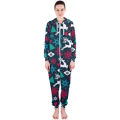 Holiday Season Pattern Hooded Jumpsuit (ladies)