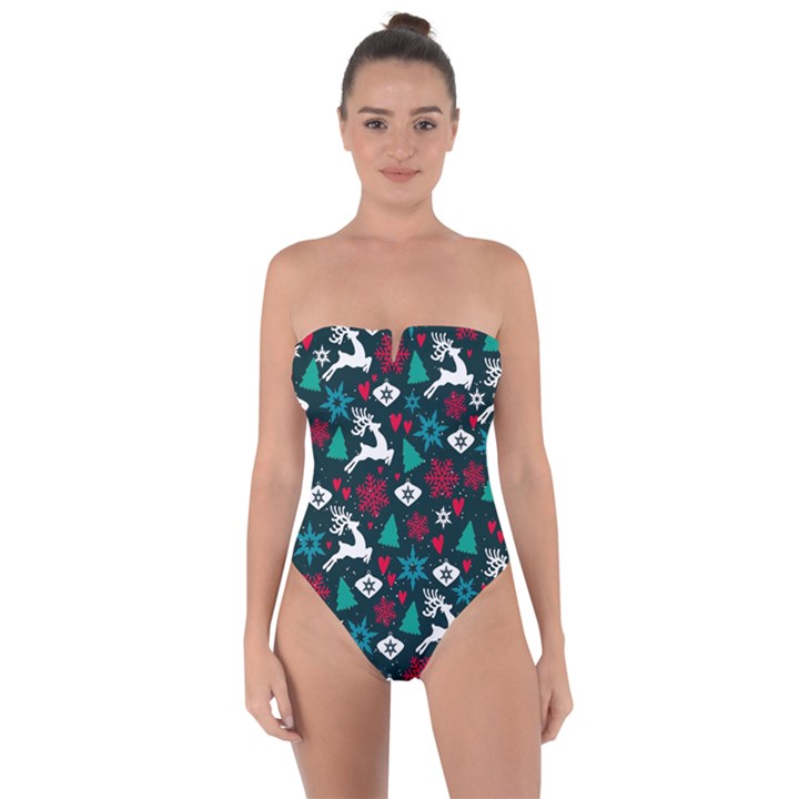 Holiday Season Pattern Tie Back One Piece Swimsuit