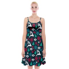 Holiday Season Pattern Spaghetti Strap Velvet Dress