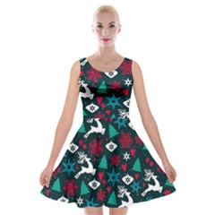 Holiday Season Pattern Velvet Skater Dress