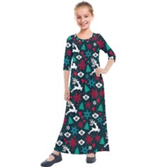 Holiday Season Pattern Kids  Quarter Sleeve Maxi Dress by kyorashop23