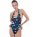 Holiday Season Pattern Backless Halter One Piece Swimsuit View1