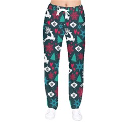 Holiday Season Pattern Women Velvet Drawstring Pants