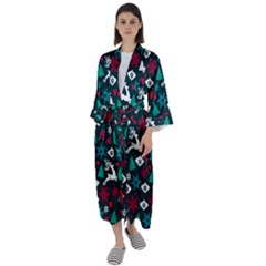 Holiday Season Pattern Maxi Satin Kimono by kyorashop23