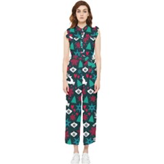 Holiday Season Pattern Women s Frill Top Chiffon Jumpsuit