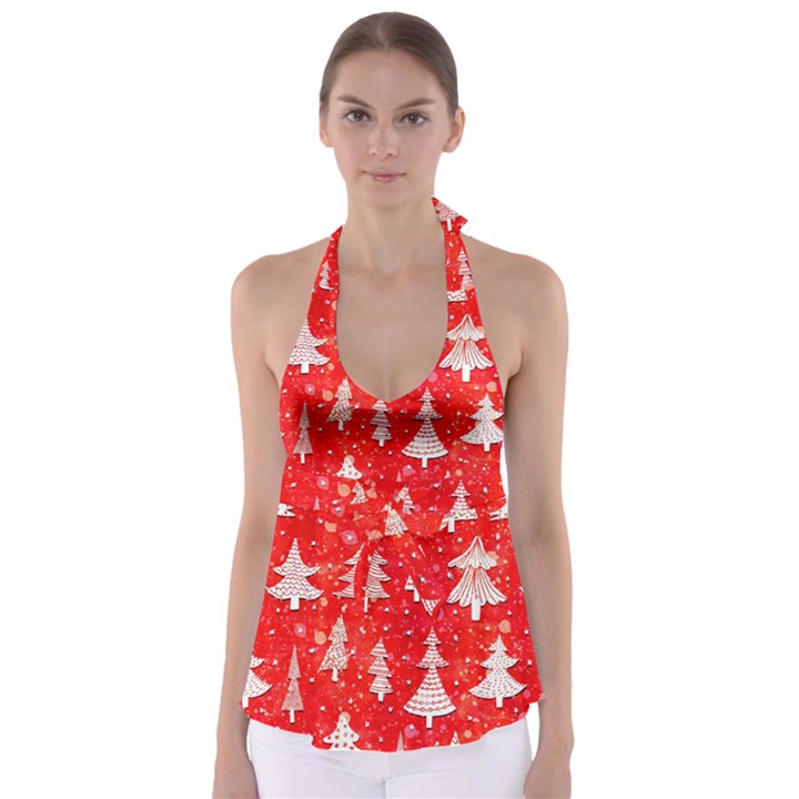 White And Red Trees, Adoxali, Christmas Tie Back Tankini Top