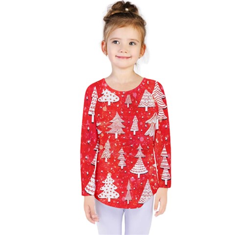 White And Red Trees, Adoxali, Christmas Kids  Long Sleeve T-shirt by kyorashop23