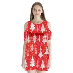 White And Red Trees, Adoxali, Christmas Shoulder Cutout Velvet One Piece