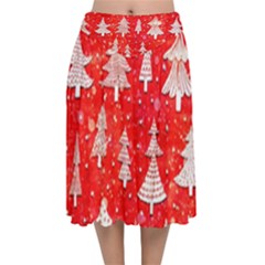 White And Red Trees, Adoxali, Christmas Velvet Flared Midi Skirt