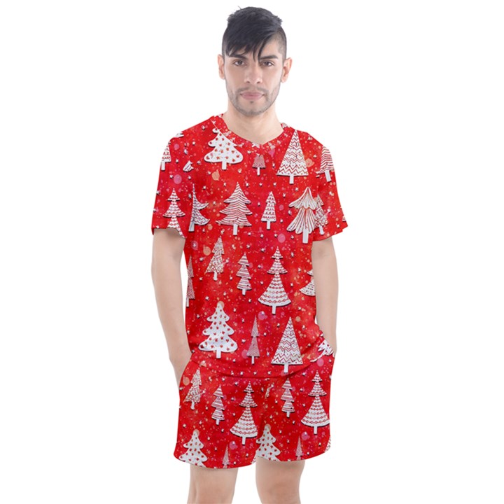 White And Red Trees, Adoxali, Christmas Men s Mesh T-Shirt and Shorts Set