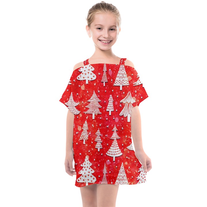 White And Red Trees, Adoxali, Christmas Kids  One Piece Chiffon Dress